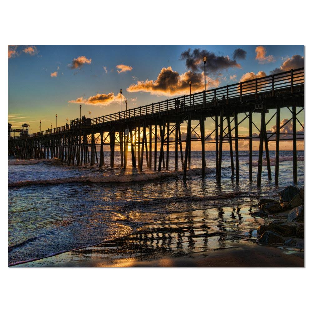 Pacific Ocean Sunset Oceanside Pier Modern Seascape Canvas Artwork