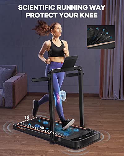 3.0HP Foldable Compact Treadmill,2 in 1 Walking Pad & Jogging Machine for Home/Office,Dual LED Touch Screens Folding Under Desk Motorized Treadmills 265lbs, App& Remote Control,Assembly-Free