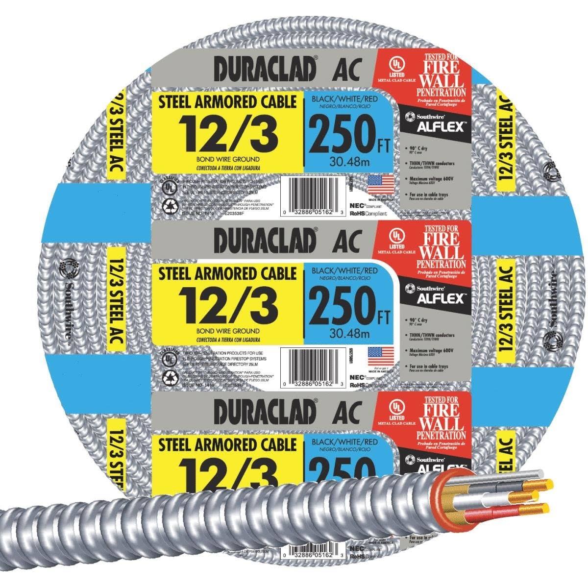 Southwire 250 ft. 12/3 Solid Steel Armored AC Cable 55275001