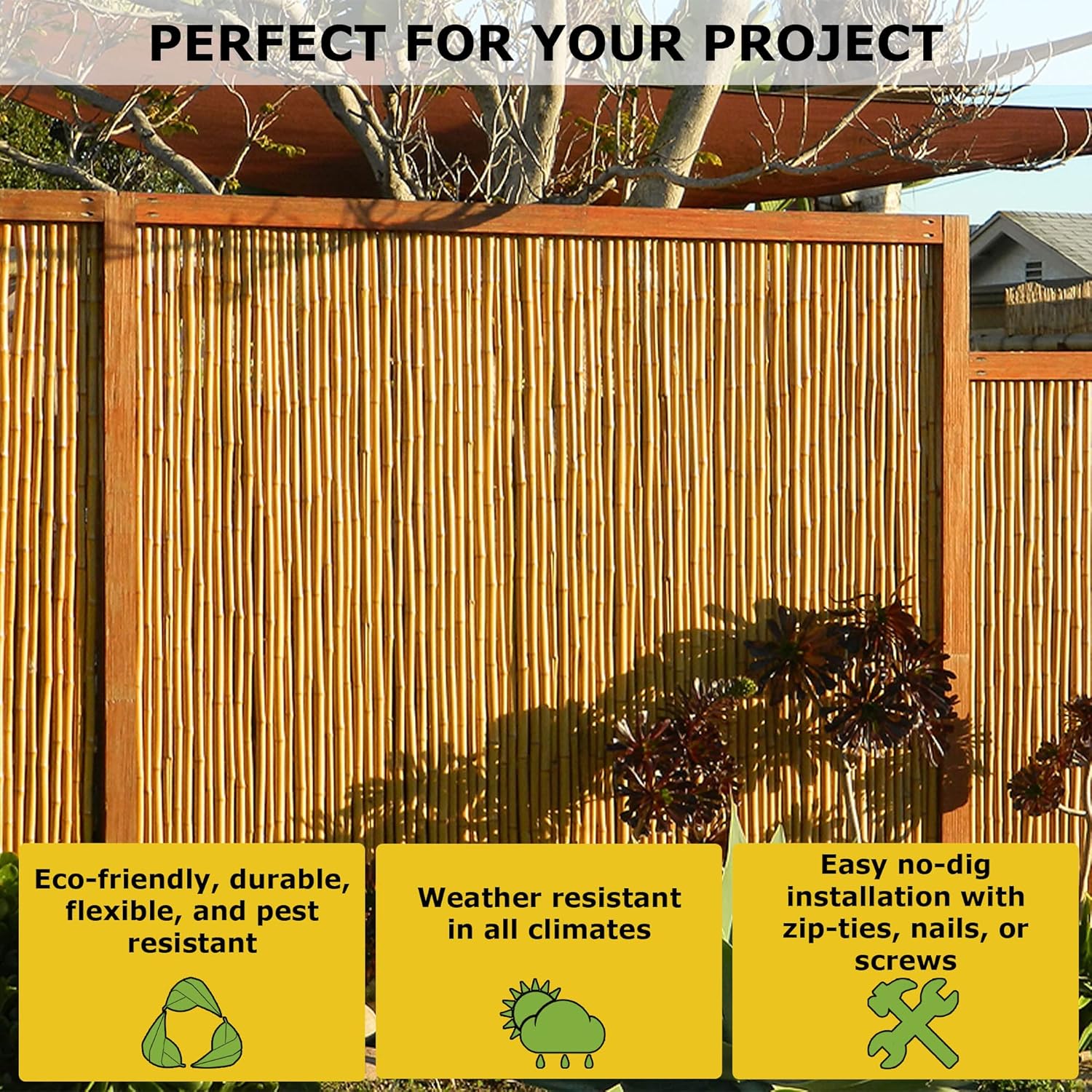 Backyard X-Scapes Natural Bamboo Fencing Decorative Rolled Fence Panel 0.75 in D x 6 ft H x 8 ft L