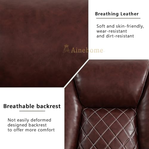 A Ainehome Leather Power Recliner Sofa Set,Leather Sofa Set Reclining Couch with Wireless Charger and Loveseat Theater Seating,Home Electric Recliner Chair with LED Light,Brown