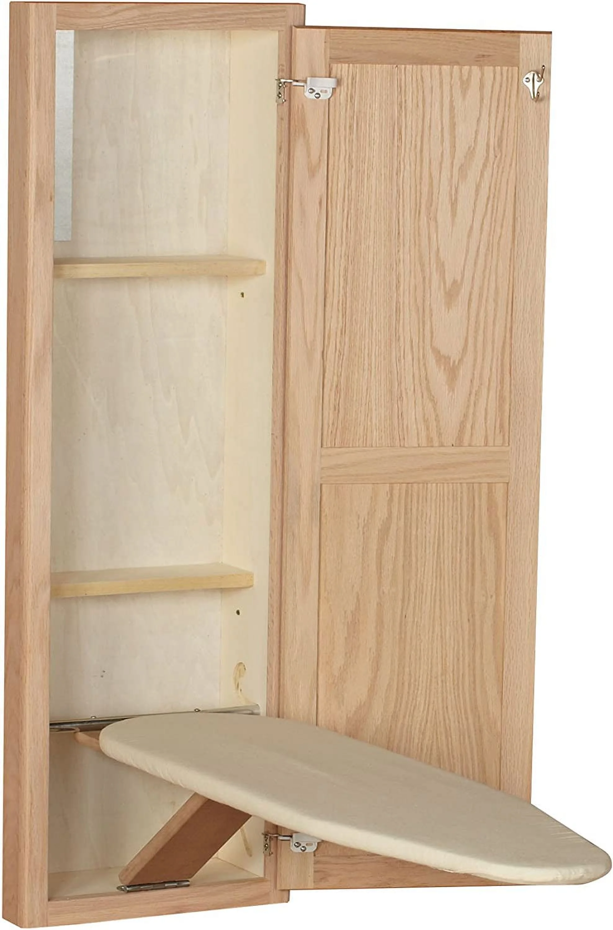 YINCHEN Ironing Board Cabinet, In-Wall Recessed Ironing Board Cabinet with Storage Shelves, Unfinished Wood, Oak
