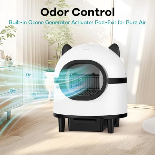 Lpettog Self Cleaning Cat Litter Box, Automatic Litter Box with App Control,Cat Litter Box Robot Suitable for Multiple Cats,Safety Protection 2 Rolls Garbage Bags, White