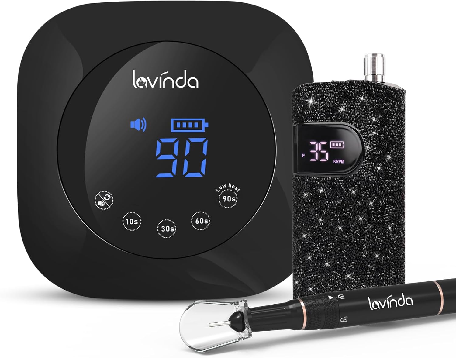 Lavinda Professional Nail Drill Machine, Electric Nail Drill Kit for Acrylic Gel Nails & UV Nail Lamp 54W Rechargeable Nail Dryer