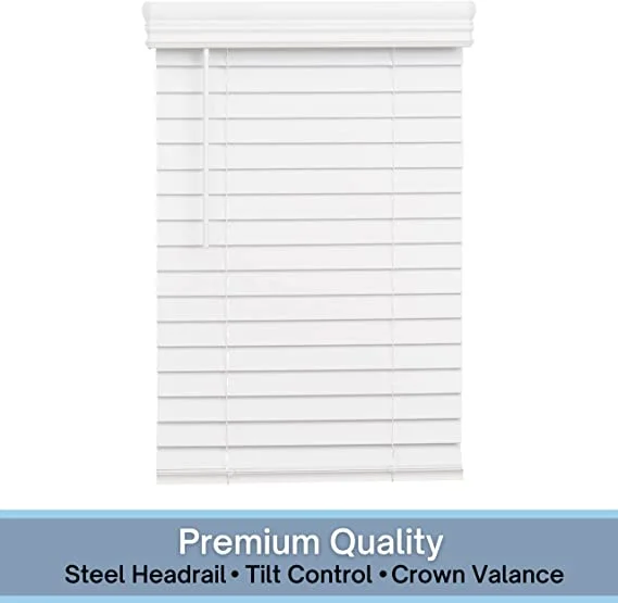 Lotus & Windoware Cordless 2" Faux Wood Room Darkening Horizontal Blind, 19" Width x 72" Length, Bright White, Smooth