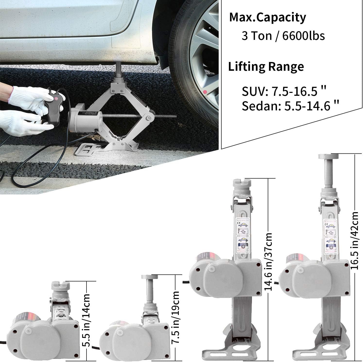 STANDTALL Electric Car Jack Car Floor Jack 3 Ton All-in-one Automatic 12v Scissor Lift Jack Car Repair Tool for Sedans and SUV Pack of 2