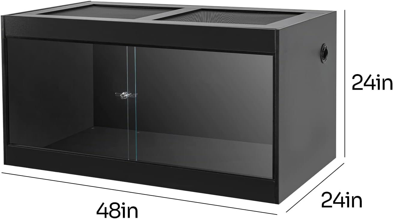 OIIBO 120 Gallon Reptile Original Wood Enclosure 48"x24"x24", Large & Wide Reptile Terrarium with Double Hinge Sliding Doors and Top Screen Ventilation Black Reptiles Habitat Lounge
