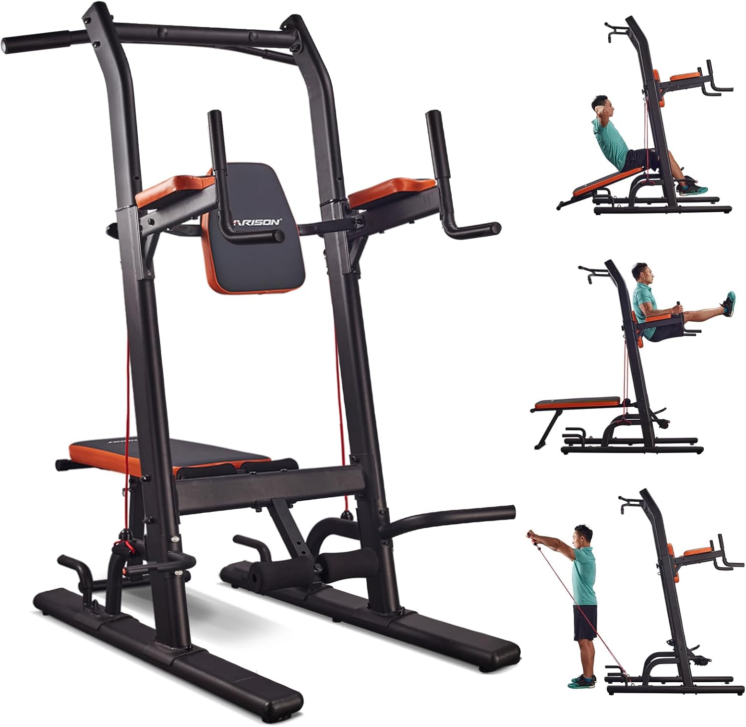 HARISON Multifunction Power Tower with Bench Pull Up Bar Dip Station for Home Gym Workout Strength Training Fitness Equipment