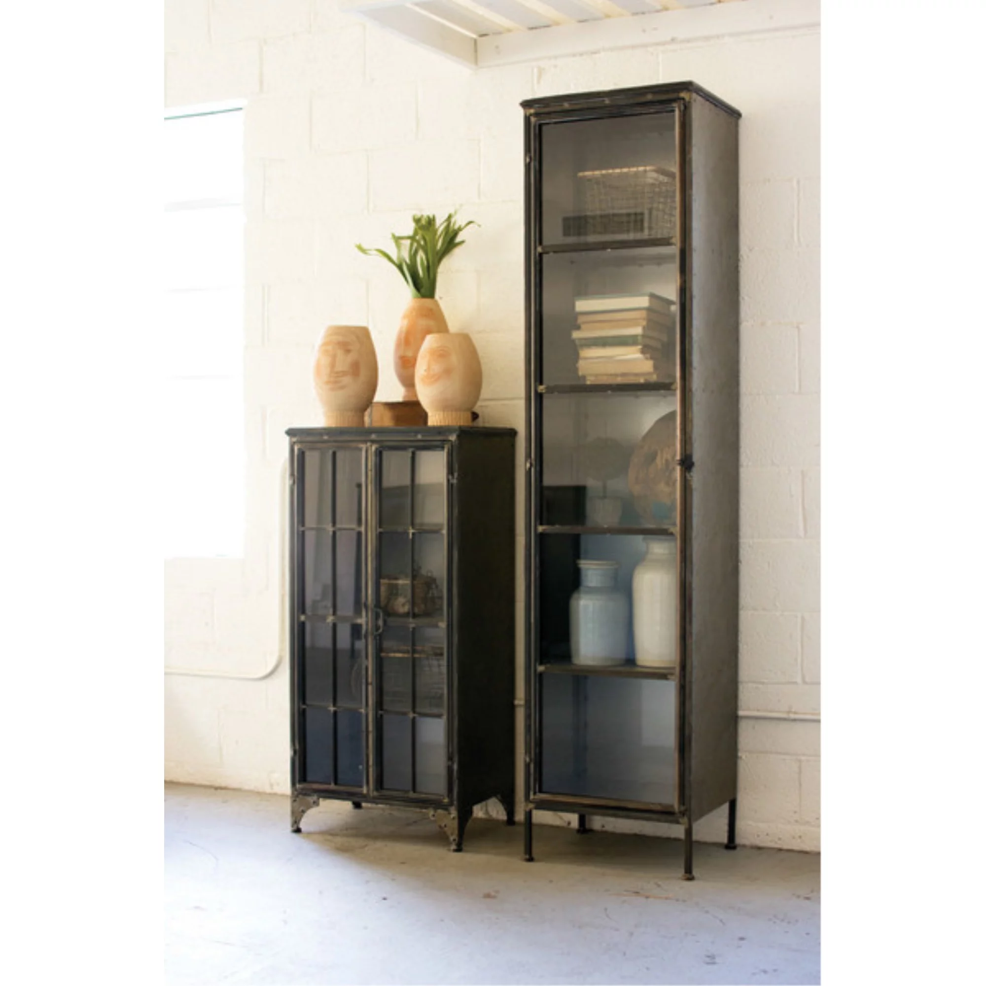 IRON AND GLASS TWO DOOR APOTHECARY CABINET