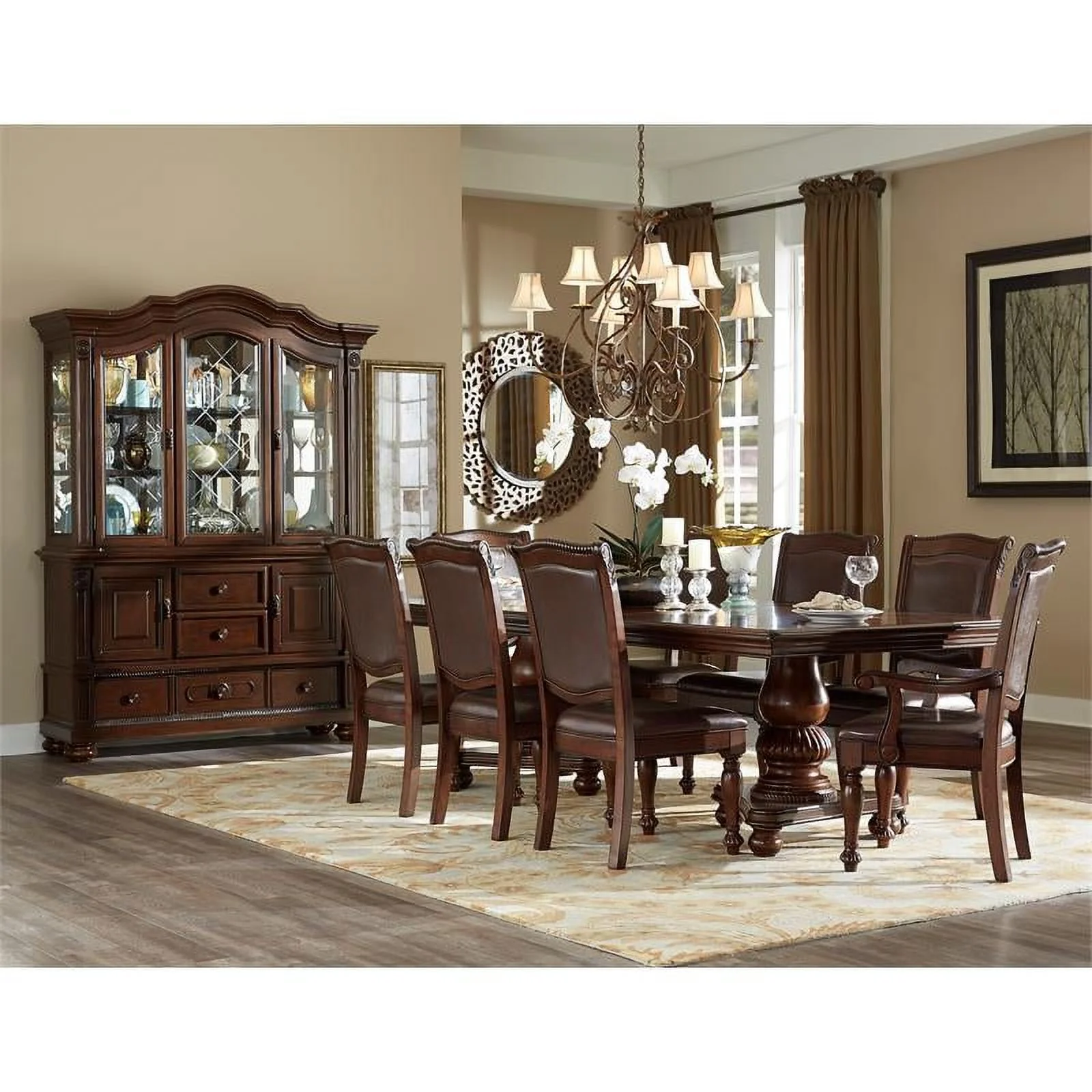 Pemberly Row 19.5" Traditional Wood Dining Arm Chair in Brown Cherry (Set of 2)