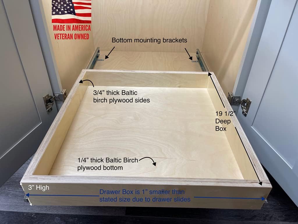 Sublime Design | Bottom Mount | Pull Out Tray | Baltic Birch Drawer for Kitchen Cabinets | Slide Out Shelves | Roll Out Cabinet Organizer (17 Wide)