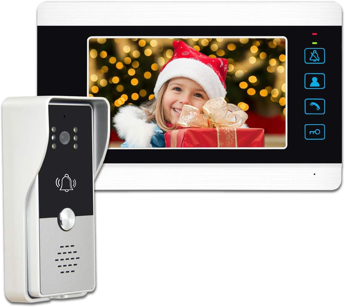 AMOCAM Video Doorbell Camera Intercom System, 7 Inches Aluminum Alloy Panel Monitor Wired Video Door Phone Kits, Support Unlock, Monitoring, Dual-Way Intercom for Villa Office Apartment and More