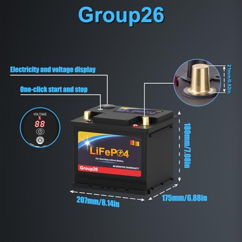 Lithium Car Battery Start and Stop, 12.8V 576WH Group 47 LiFePO4 Automotive Battery For Car, Starter Battery Plus Deep Cycle Performance, 36 Months Warranty