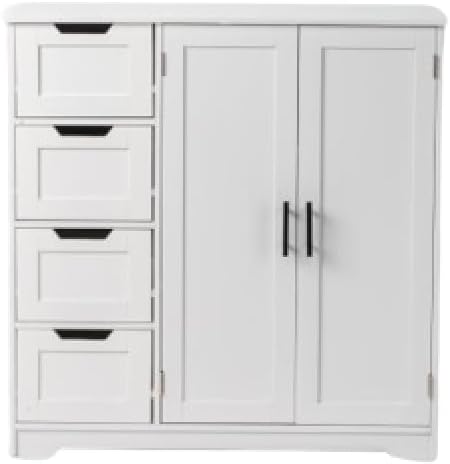 White Bathroom Storage Cabinet, Freestanding Floor Cabinet w/Doors & Drawers, Bathroom Storage Unit, Kitchen Cupboard Side Cabinet for Living Room Entryway 31.5" L x 11.81" W x 31.5" H