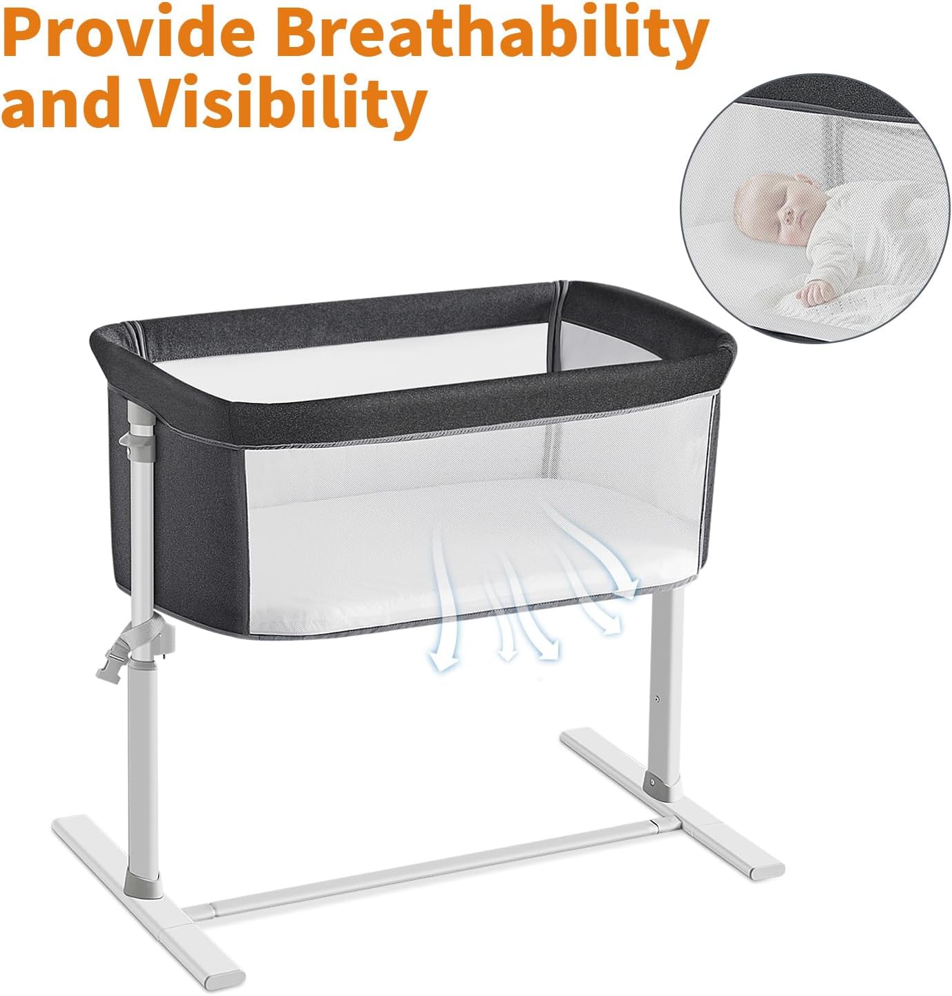 Baby Bassinet Bedside Sleeper, Breathable Mesh Bedside Crib, 6 Height Adjustable Bassinet for Infants