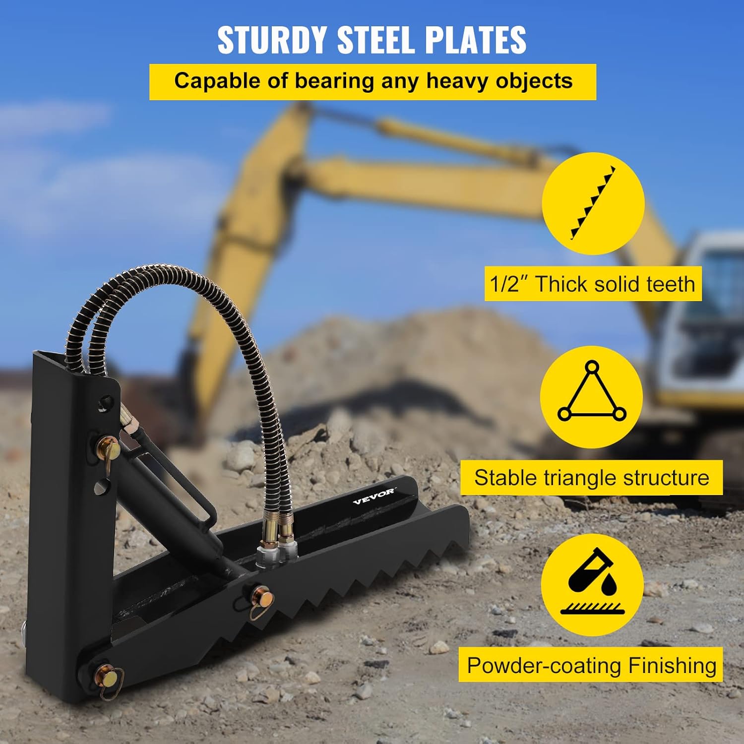 Mophorn 24 inch Hydraulic Backhoe Excavator Thumb Attachments Weld On 1/2in Teeth Thick Steel Plate Assembly 12MM Bolt-On Design with Hydraulic Cylinder