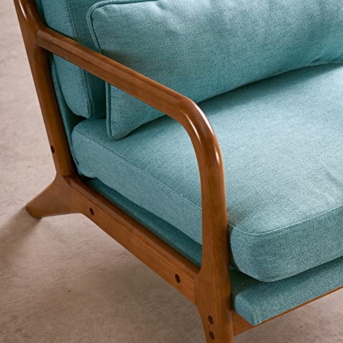 Bonnlo High Back Linen Beige Mid Century Modern Accent Chair, Soild Wood Padding Lounge Armchairs Side Sitting Chairs for Living Room, Bedroom, Guest Room