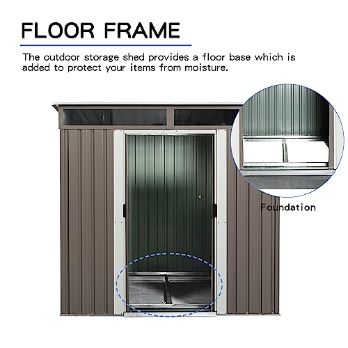 6FT x 5FT Storage Shed with Lockable Door, Outdoor Storage Shed with Transparent Board, Metal Garden Shed Kit with Waterproof Roof and Sturdy Base Plate, Suitable for Backyard, Patio, Gray