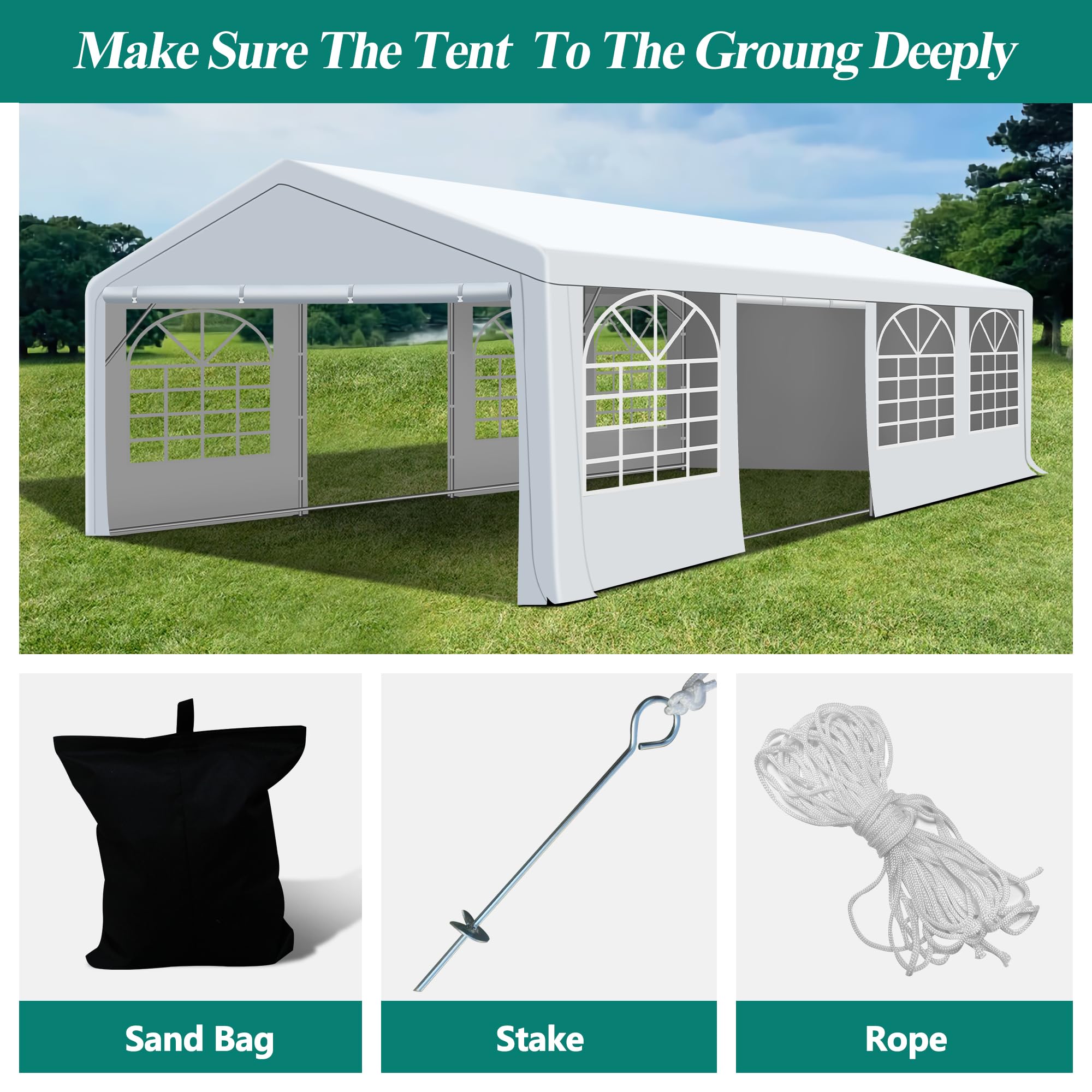 COVERONICS 20x30FT Patio Party Tent with Windows - Heavy Duty Wedding Tent with 2 Roll-up Doors, Canopy Gazebo for Outdoor Activities, Party Events, Festivals