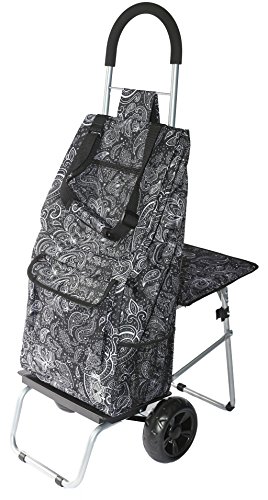 dbest products Trolley Dolly with Seat, Black Shopping Grocery Foldable Cart Tailgate