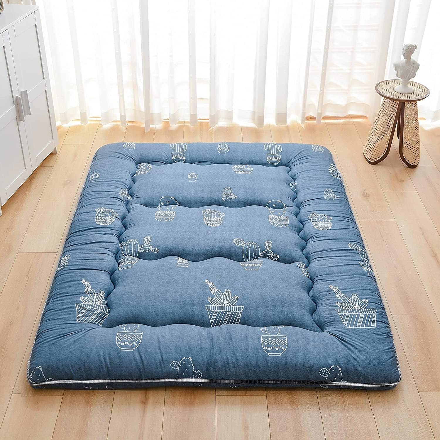 XICIKIN Japanese Floor Mattress, Japanese Futon Mattress Foldable Mattress, Roll Up Mattress Tatami Mat with Washable Cover, Easy to Store and Portable for Camping, Gray, Twin Full Queen