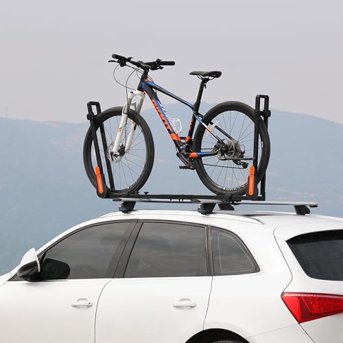 TOOENJOY Folding Hitch Bike Rack, Heavy Duty Bicycle Carrier Platform with Single Load Arm and Tier Strap, Fits 2" Hitch Receiver for SUV Pickup Truck, 2-Bike Capacity