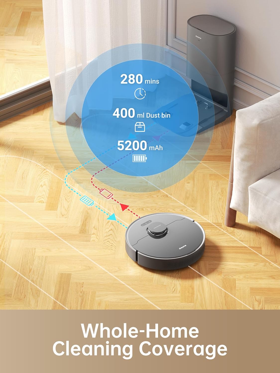 Dreametech D10s Plus Robot Vacuum and Mop Combo, Self-Emptying for up to 65 Days, 5,000Pa Suction Power, Advanced AI and LiDAR Navigation, 280-min Runtime, Compatible with Alexa, Ideal for Pet Hair