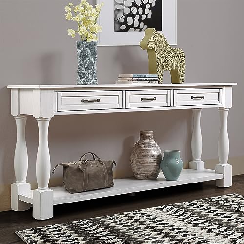 Merax Long Console Table with 3 Drawers and 1 Bottom Shelf, 63" Sofa Table for Entryway, Light Espresso