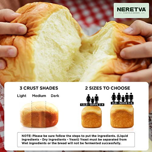 Neretva Bread Maker Machine, 15-in-1 2LB Automatic Breadmaker with Gluten Free Sourdough Setting, Auto Nut Dispenser