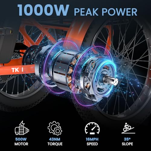 MOONCOOL Electric Tricycle for Adults, 500W/750W 48V 20" Folding Electric Trike Peak Power 1100W, 3 Wheels Electric Bicycle, Aluminum Frame Electric Tricycle with Large Basket and Removable Battery