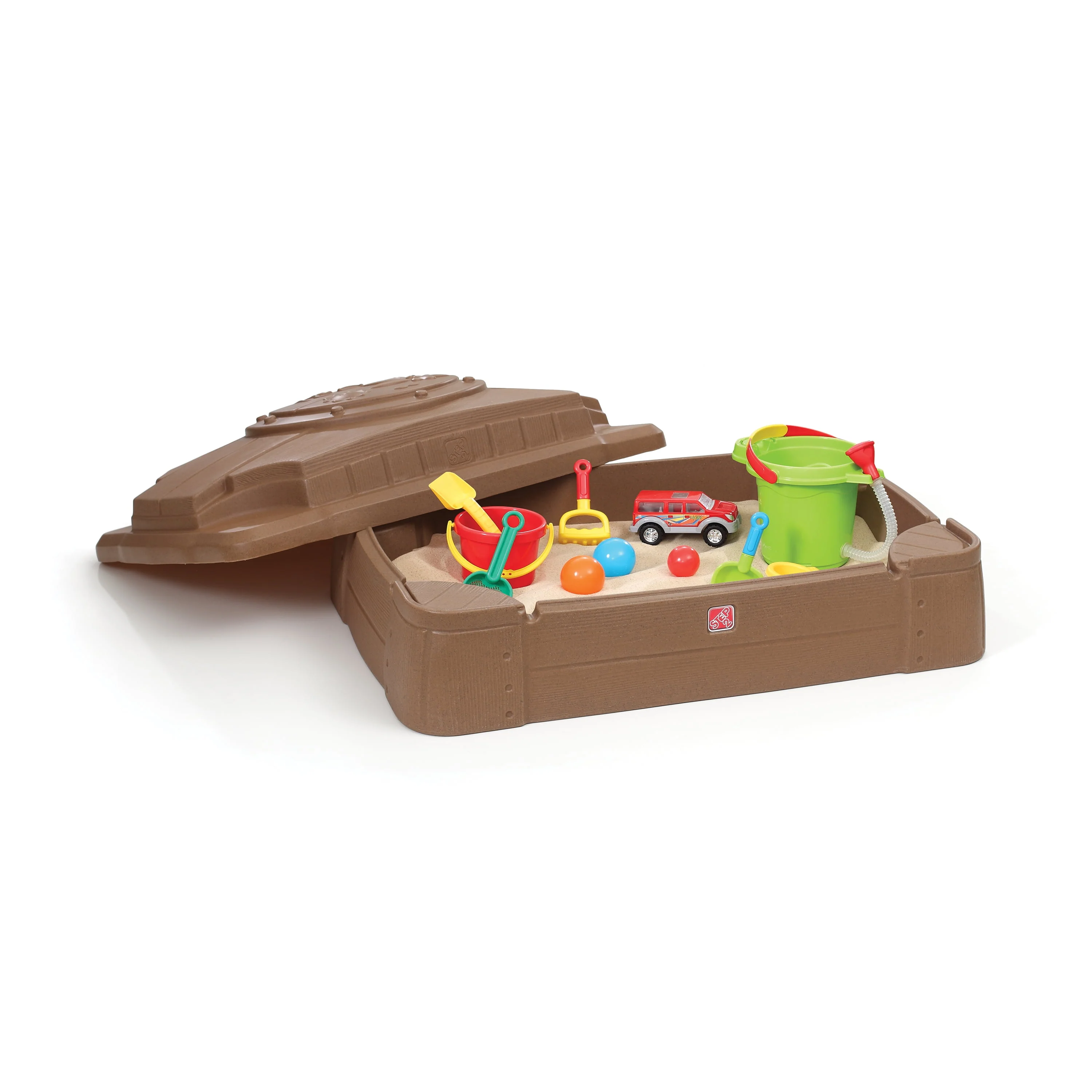 Step2 Play and Store Sandbox Brown Plastic Kids Outdoor Toy with Cover