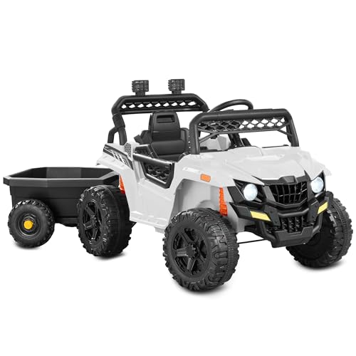 Best Choice Products Kids 12V Electric Ride On UTV Car and Trailer w/Parent Control, LED Lights, 2 Speeds, Bluetooth - Black