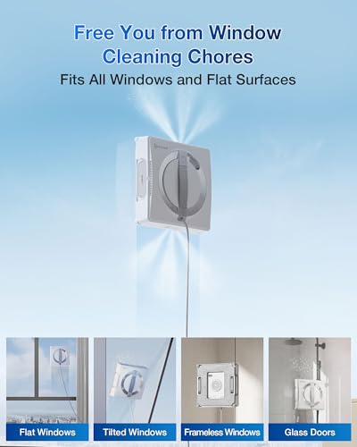 ECOVACS Winbot W1 Pro Window Cleaning Robot, Intelligent Cleaning with Dual Cross Water Spray Technology, Win SLAM 3.0 Path Planning, 2800Pa Suction Power, Edge Detection Technology, App Control,Grey