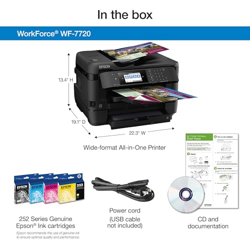 Epson WorkForce WF-7720 Wireless Wide-format Color Inkjet Printer with Copy, Scan, Fax, Wi-Fi Direct and Ethernet, Amazon Dash Replenishment Ready