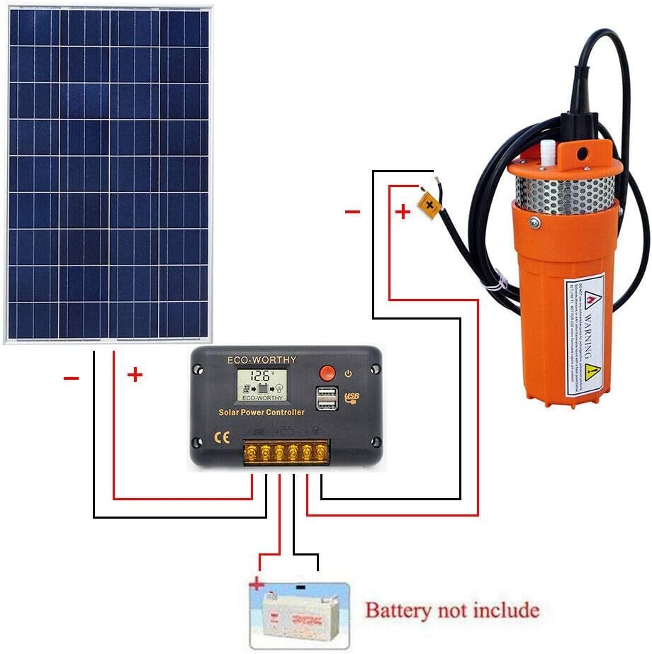 ECO-WORTHY Solar Well Pump Kit - 100W Solar Panel with 12V Deep Well Water Pump for Off-grid Living or Irrigation, Farm & Ranch-DELIVERY IN 2 PARCELS One