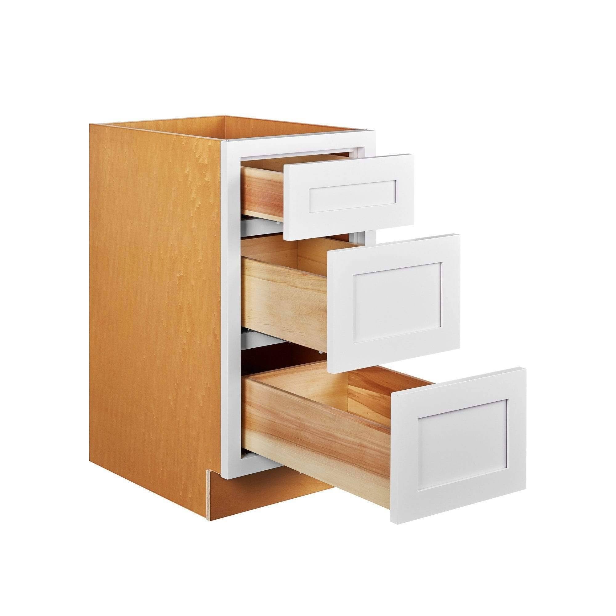 RTA Wholesalers 24 inch Wide Drawer Base Kitchen Cabinet Three (3) Drawers Snow White Inset Shaker - Unassembled