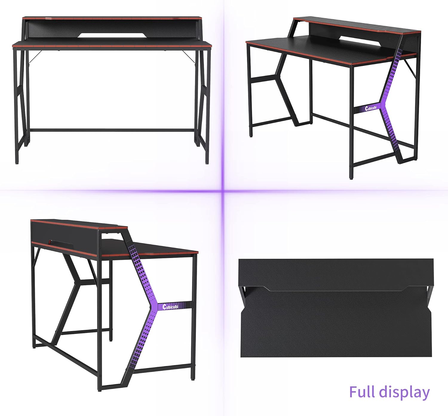 CubiCubi Carrier Gaming Desk 47 inch Gamer Workstation, Home Computer Carbon Fiber Surface Gaming Desk PC Table with Monitor Stand