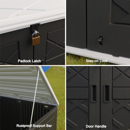 KINYING Horizontal Outdoor Storage Shed,47 Cu.ft Resin Outdoor Storage Cabinet Waterproof for Garden/Patio/Backyards