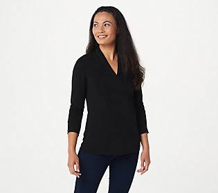 Every Day by Susan Graver Liquid Knit V-NeckTop, Size X-Small, Black