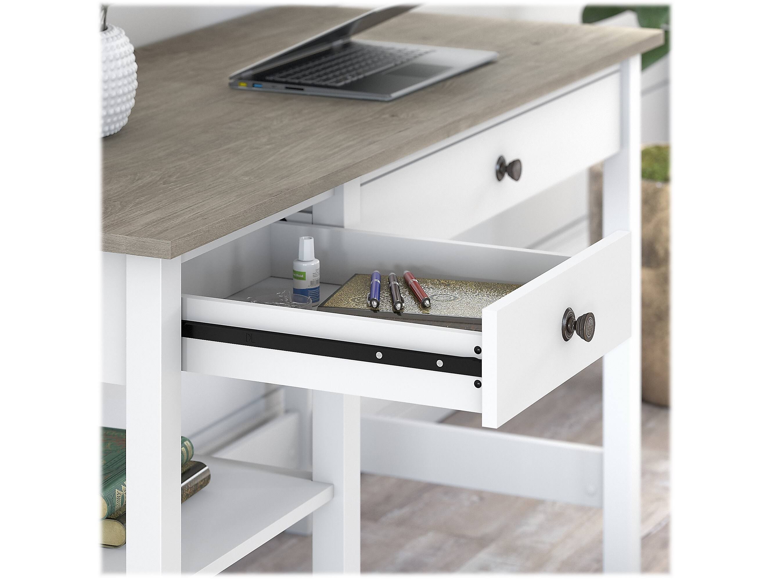 54W Mayfield Computer Desk with Shelves Shiplap Gray/Pure White - Bush Furniture