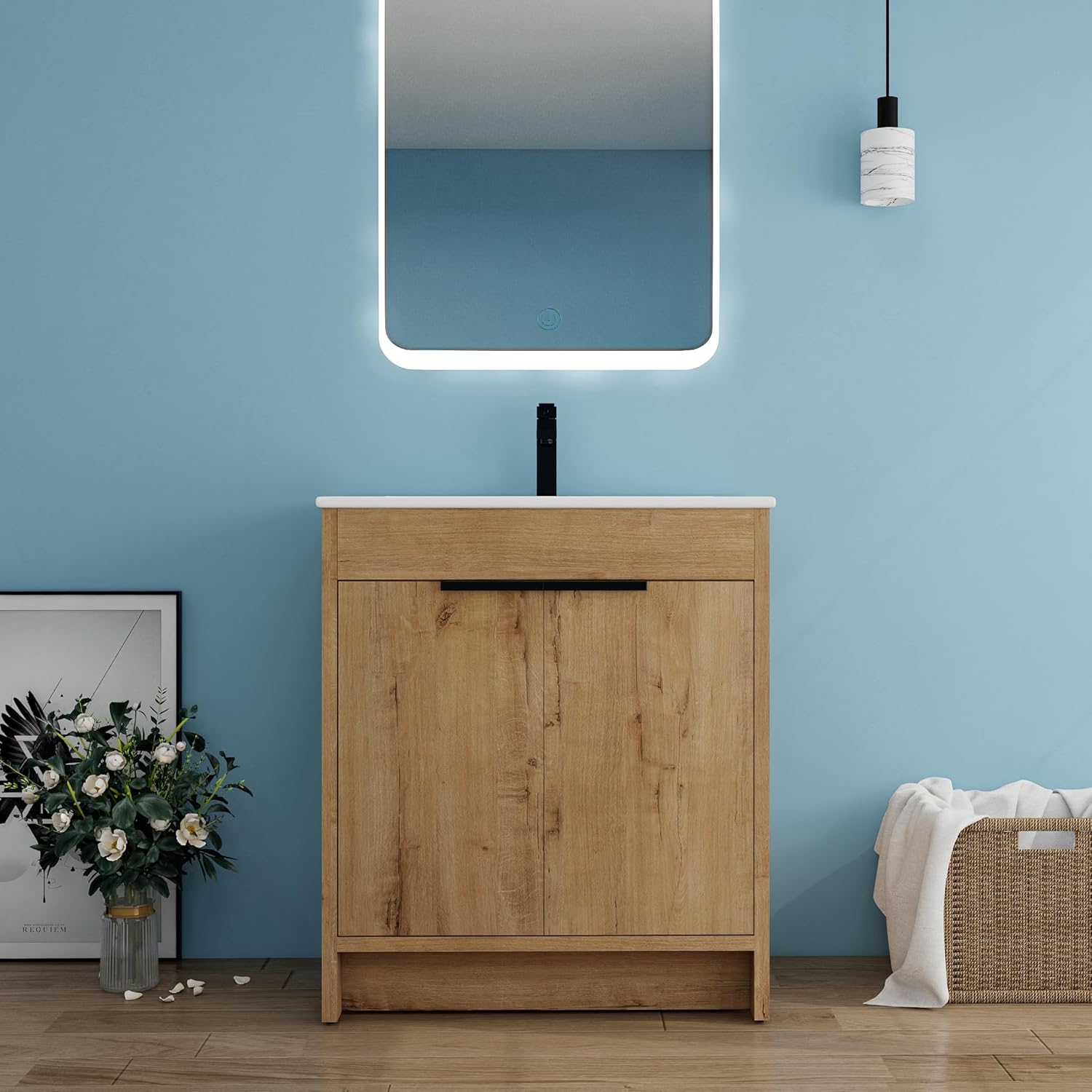 30" Bathroom Vanity with Sink, 30 Inch Freestanding Bathroom Vanity, Single Sink Bathroom Vanity Combo, Modern Bathroom Vanity, Brown Floor Standing Cabinet Set (Imo-024, 30''W x 18''D)
