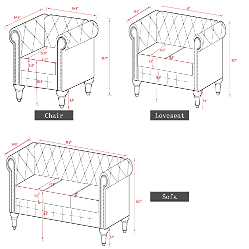 Chesterfield Sofa with Nail-Head for Living Room Office Sofa Set Modern Fabric Sofa Accent Tufted Chairs for Living Room