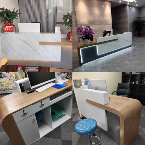 Reception Desk with Counter,Open Front Desk Reception Counter with Lockable Drawer & Door Cabinet, Salon Reception Modern Large Counter Table for Store Shop Office,B,L 120cm/47in