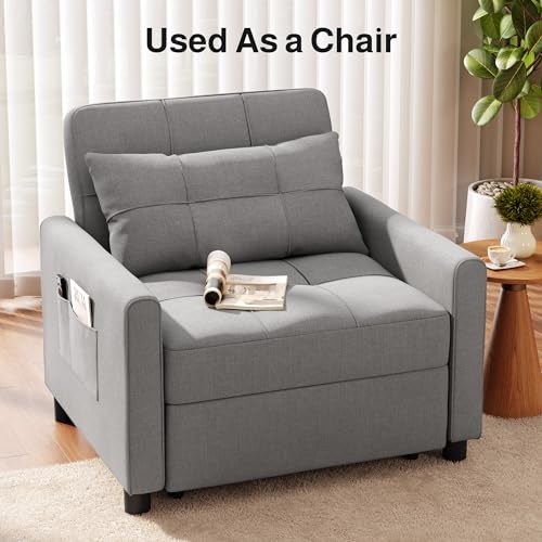 Sleeper Chair, Pull Out Sofa Bed, 3-in-1 Convertible Chair Bed, with Adjustable Backrest and Storage Pocket, for Living Room Apartment,Pink