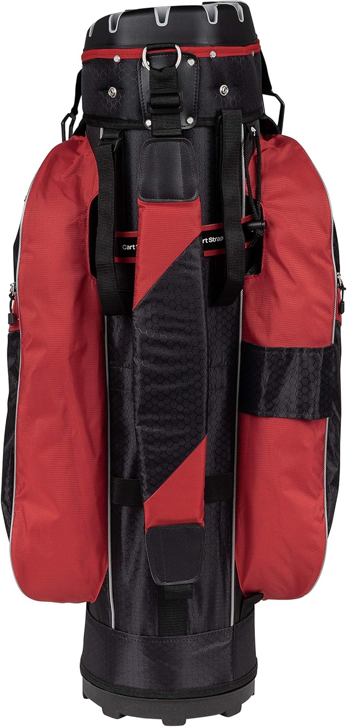 Founders Club Premium Cart Bag with 14 Way Organizer Divider Top (Black Red)