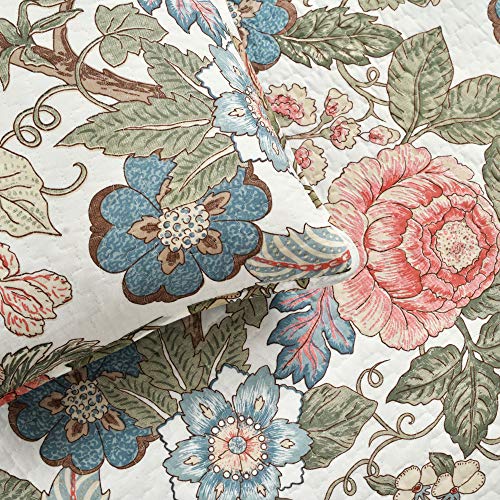 Lush Decor Sydney Reversible Cotton Quilt Neutral 3 Piece Set King - Soft Lightweight Printed Floral Bedding Set for All Season