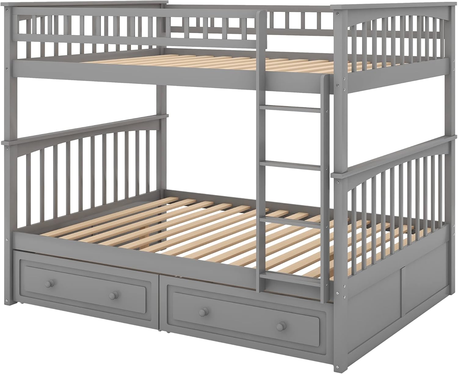 Full Over Full Bunk Bed with Drawers,Wood Bedframe Divided Into Two Full Size Daybeds for Kids Teens,Gray