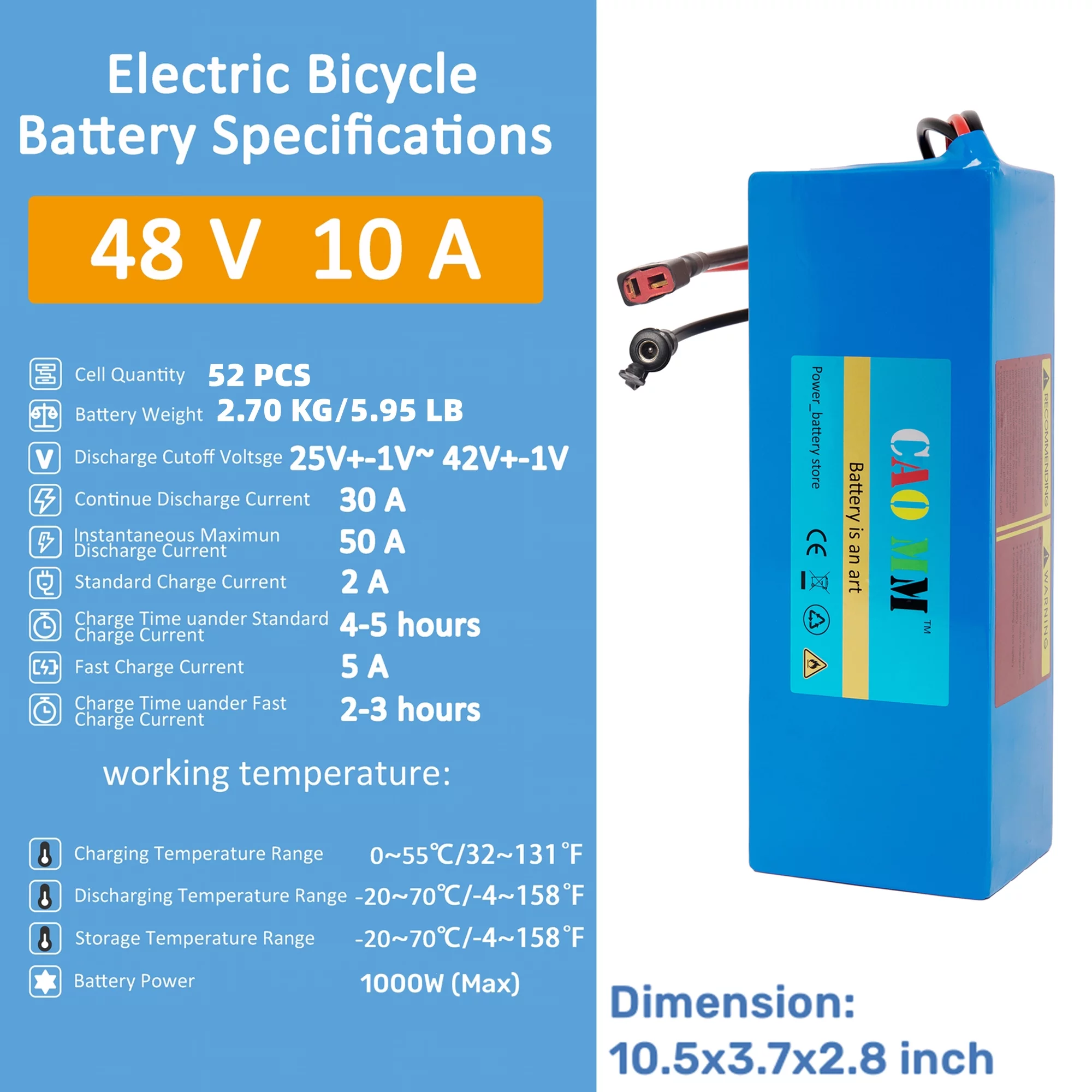 Ebike Battery 48V 8Ah Lithium Battery 30A BMS with Charger 48V Battery for 750W Electric Bike Motorcycle