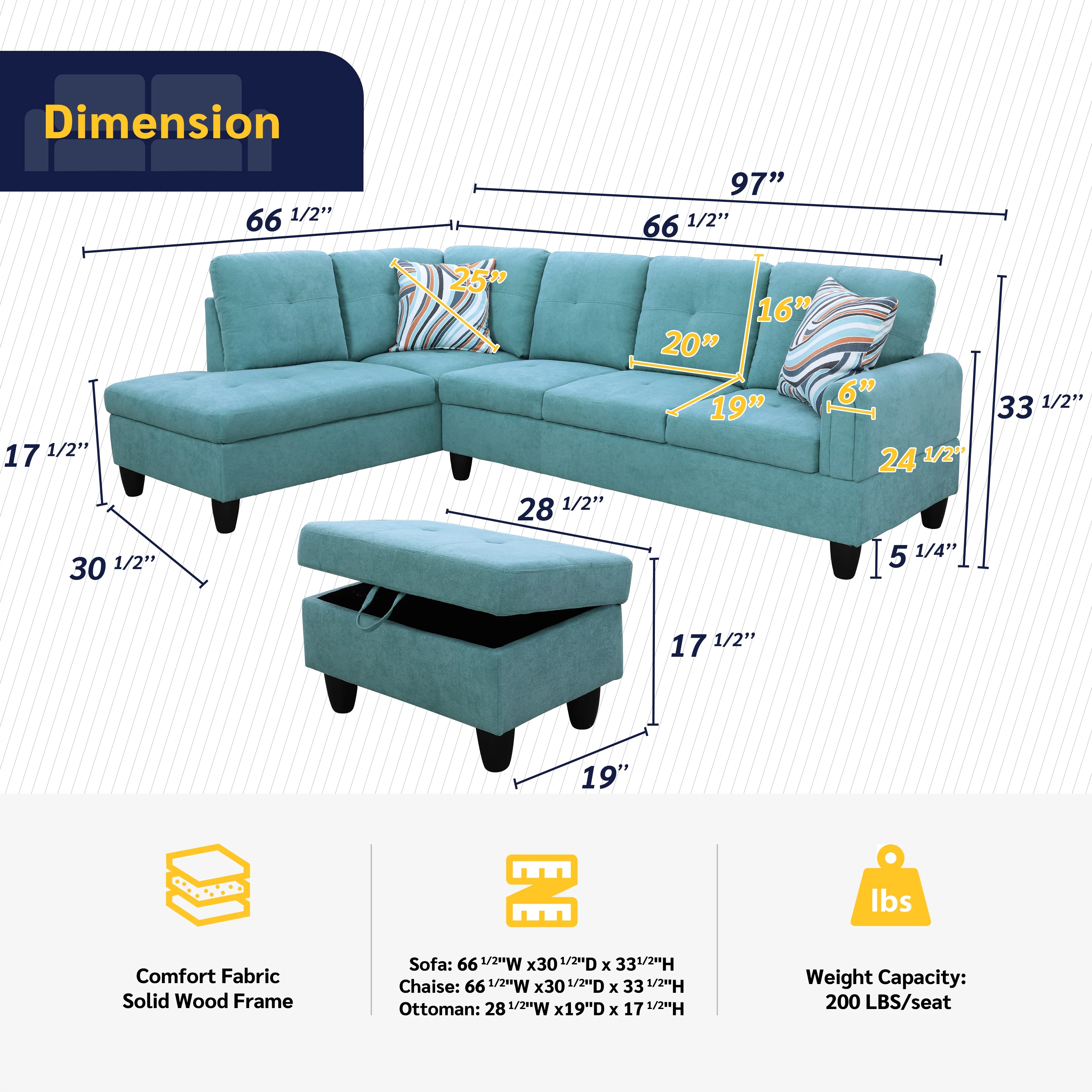 PonLiving 3 - Piece Upholstered Sectional Left Hand Facing