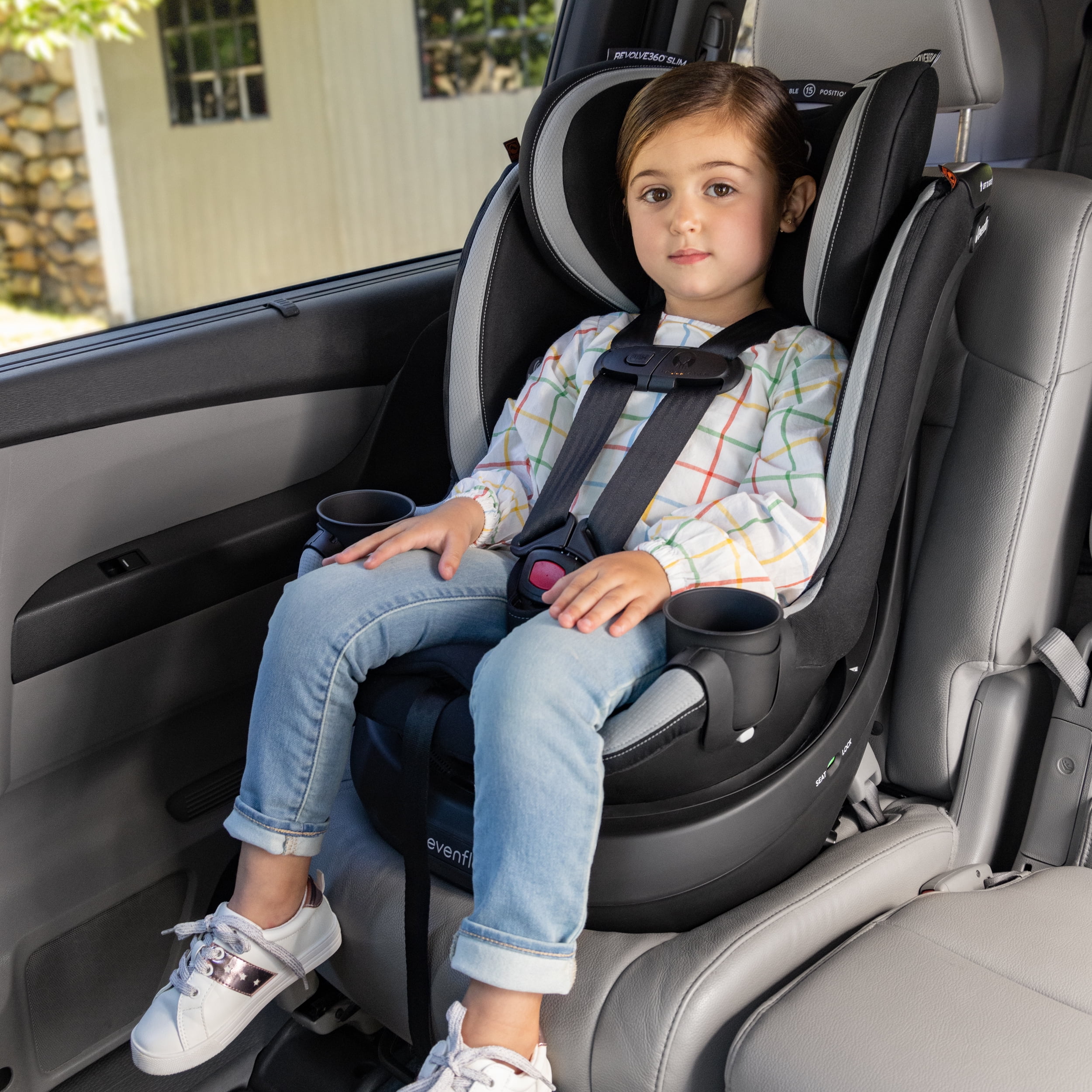 Revolve360 Slim 2-in-1 Rotational Car Seat with Quick Clean Cover (Stow Blue)